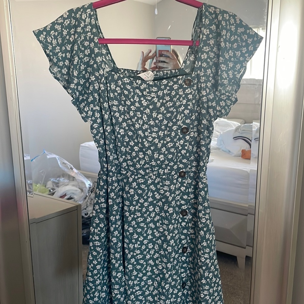 Green & white  floral dress